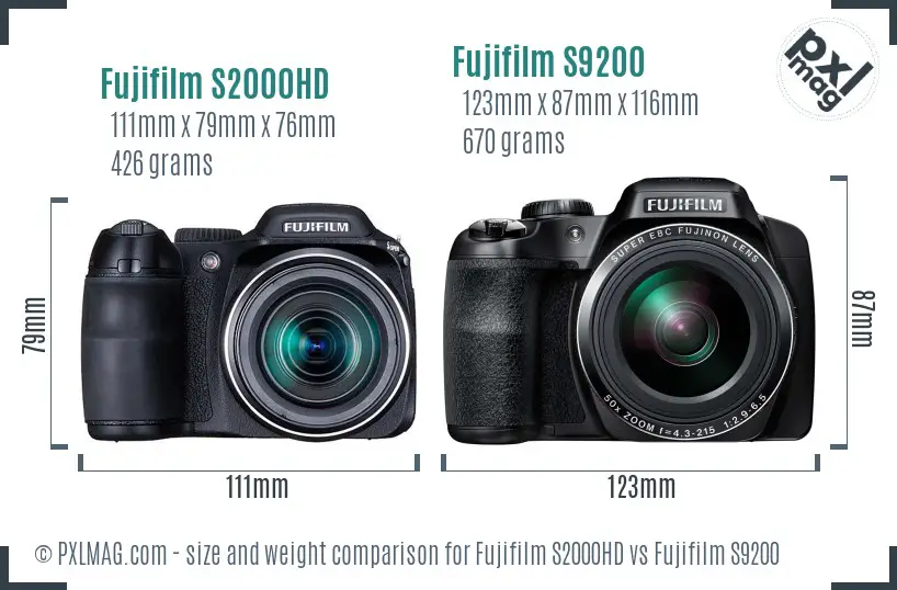 Fujifilm S2000HD vs Fujifilm S9200 size comparison