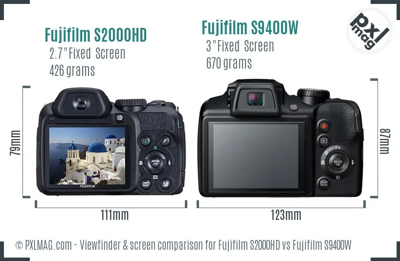 Fujifilm S2000HD vs Fujifilm S9400W Screen and Viewfinder comparison
