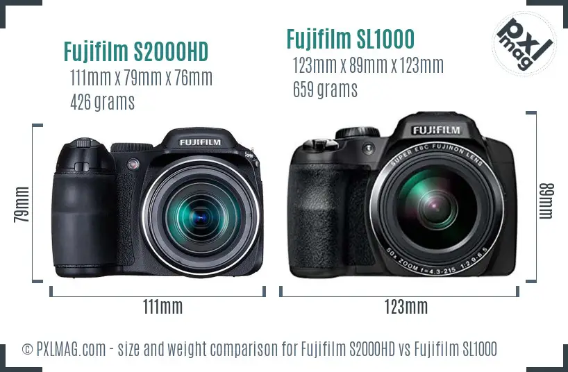 Fujifilm S2000HD vs Fujifilm SL1000 size comparison