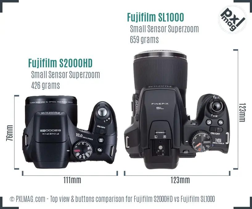 Fujifilm S2000HD vs Fujifilm SL1000 top view buttons comparison