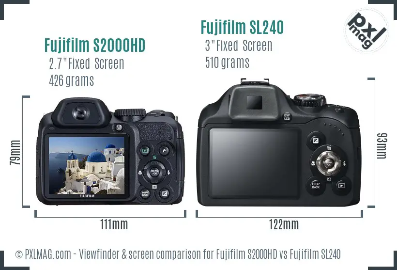Fujifilm S2000HD vs Fujifilm SL240 Screen and Viewfinder comparison