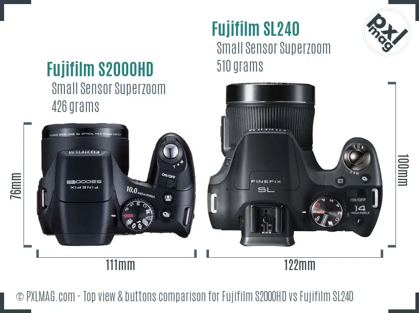 Fujifilm S2000HD vs Fujifilm SL240 top view buttons comparison