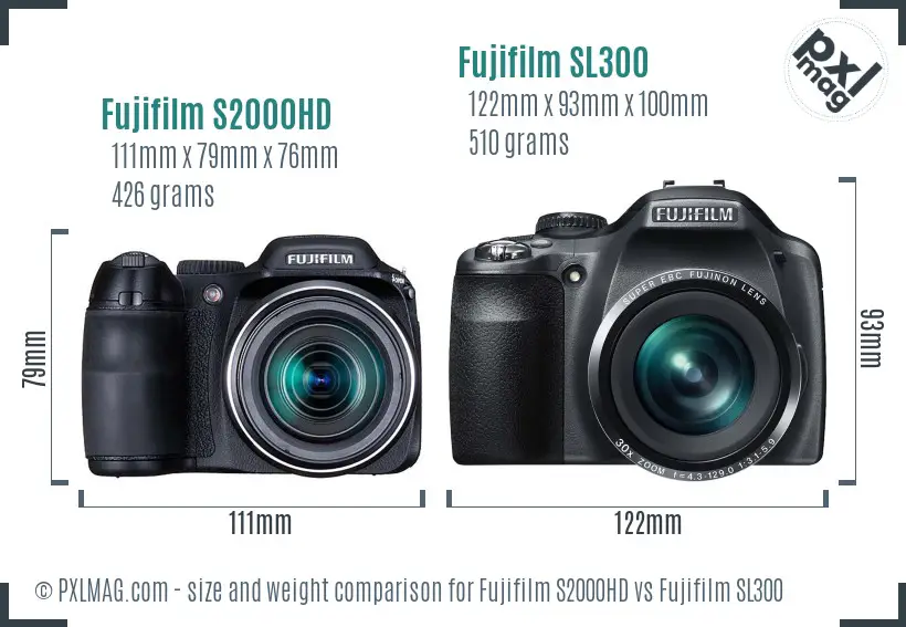 Fujifilm S2000HD vs Fujifilm SL300 size comparison