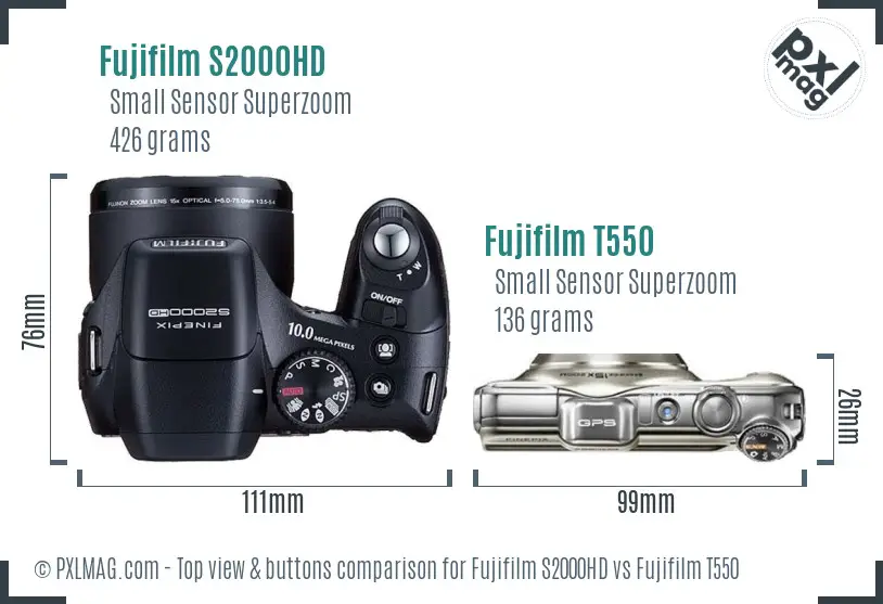 Fujifilm S2000HD vs Fujifilm T550 top view buttons comparison