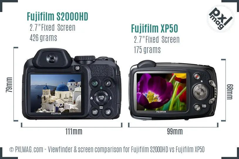 Fujifilm S2000HD vs Fujifilm XP50 Screen and Viewfinder comparison