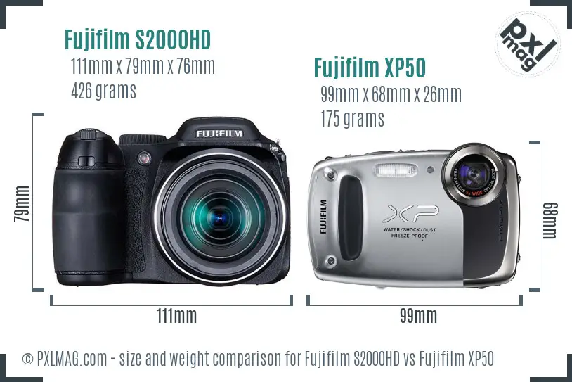 Fujifilm S2000HD vs Fujifilm XP50 size comparison