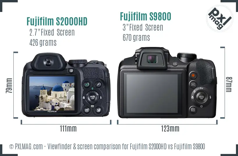 Fujifilm S2000HD vs Fujifilm S9800 Screen and Viewfinder comparison
