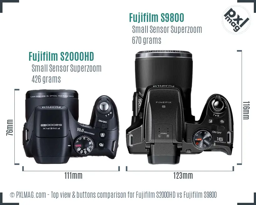 Fujifilm S2000HD vs Fujifilm S9800 top view buttons comparison