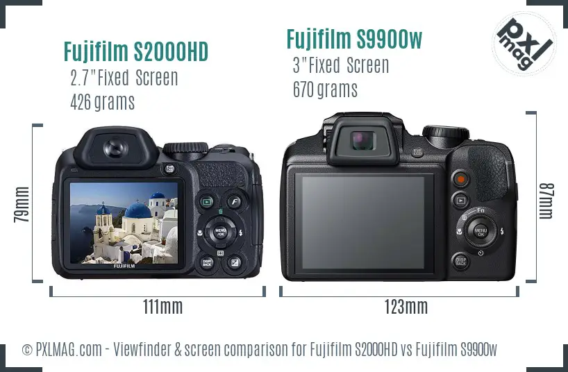 Fujifilm S2000HD vs Fujifilm S9900w Screen and Viewfinder comparison