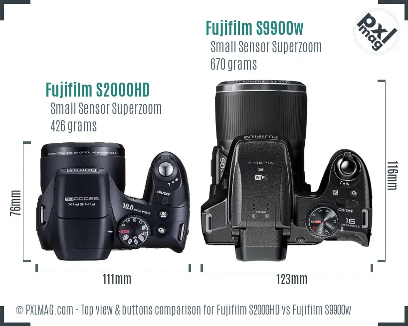 Fujifilm S2000HD vs Fujifilm S9900w top view buttons comparison