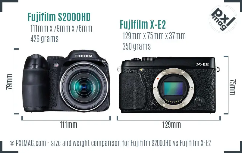 Fujifilm S2000HD vs Fujifilm X-E2 size comparison