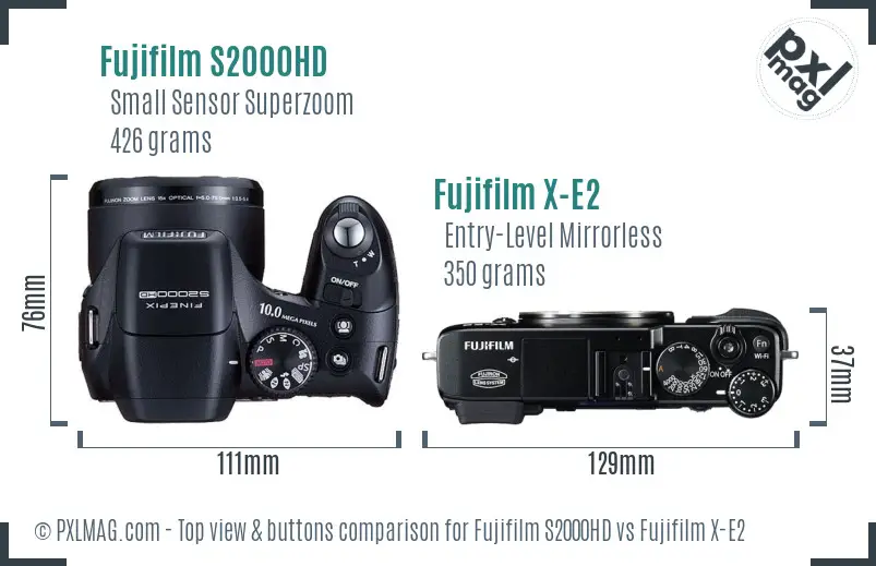 Fujifilm S2000HD vs Fujifilm X-E2 top view buttons comparison