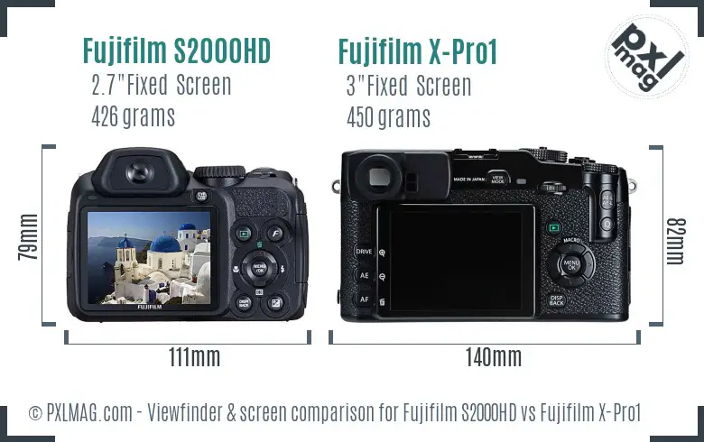 Fujifilm S2000HD vs Fujifilm X-Pro1 Screen and Viewfinder comparison