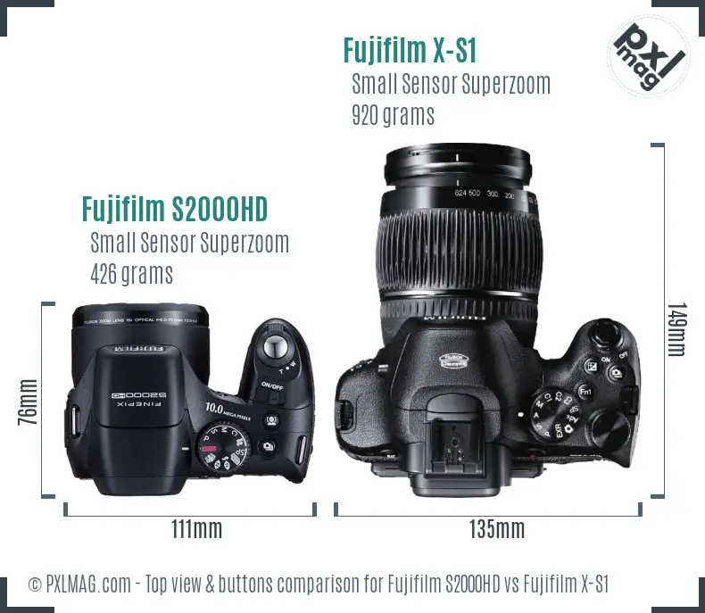 Fujifilm S2000HD vs Fujifilm X-S1 top view buttons comparison Fujifilm S2000HD vs Fujifilm X-S1 top view buttons comparison