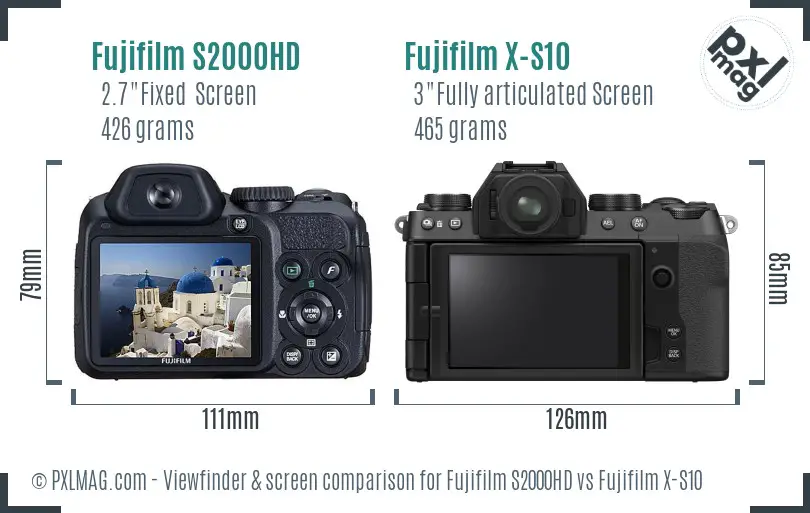 Fujifilm S2000HD vs Fujifilm X-S10 Screen and Viewfinder comparison