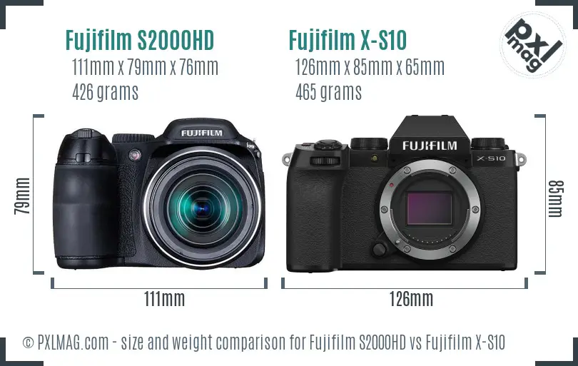 Fujifilm S2000HD vs Fujifilm X-S10 size comparison