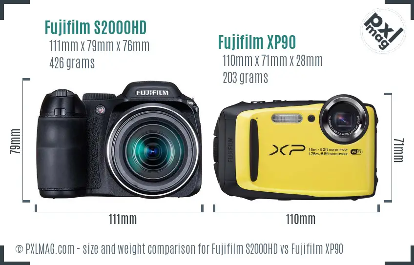Fujifilm S2000HD vs Fujifilm XP90 size comparison