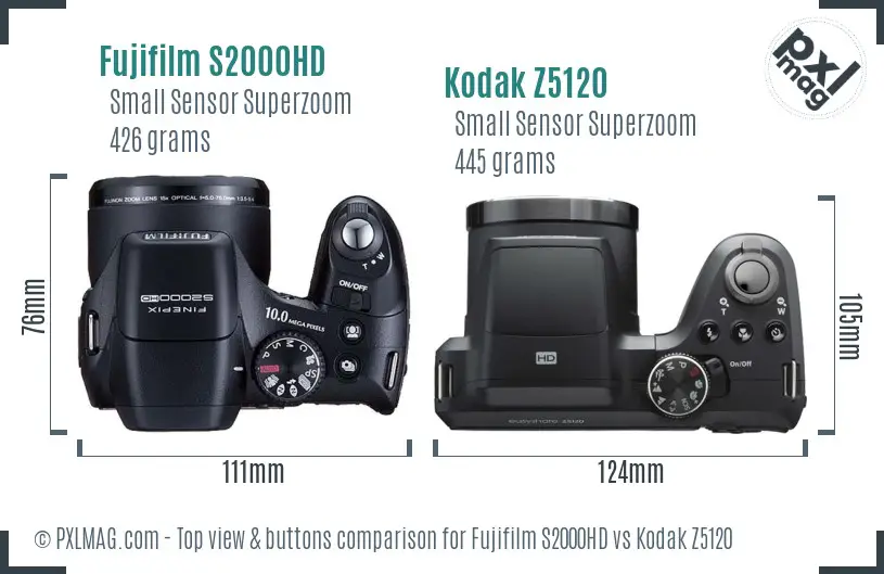 Fujifilm S2000HD vs Kodak Z5120 top view buttons comparison Fujifilm S2000HD vs Kodak Z5120 top view buttons comparison