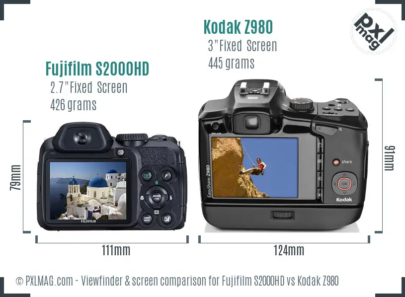 Fujifilm S2000HD vs Kodak Z980 Screen and Viewfinder comparison
