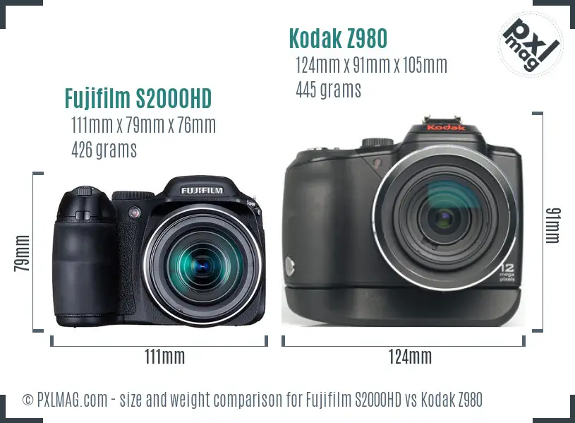 Fujifilm S2000HD vs Kodak Z980 size comparison