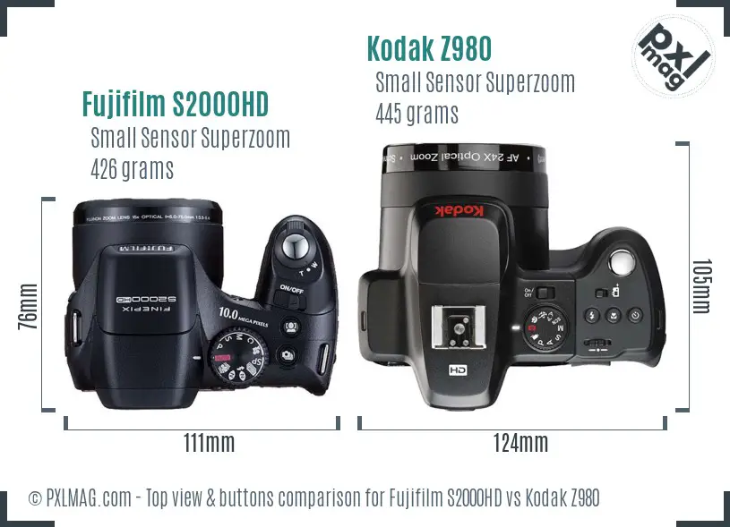 Fujifilm S2000HD vs Kodak Z980 top view buttons comparison