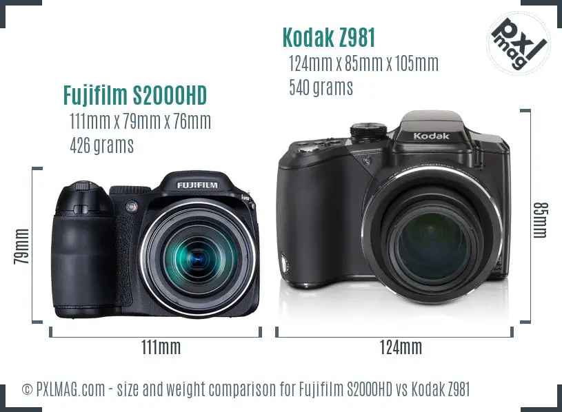 Fujifilm S2000HD vs Kodak Z981 size comparison