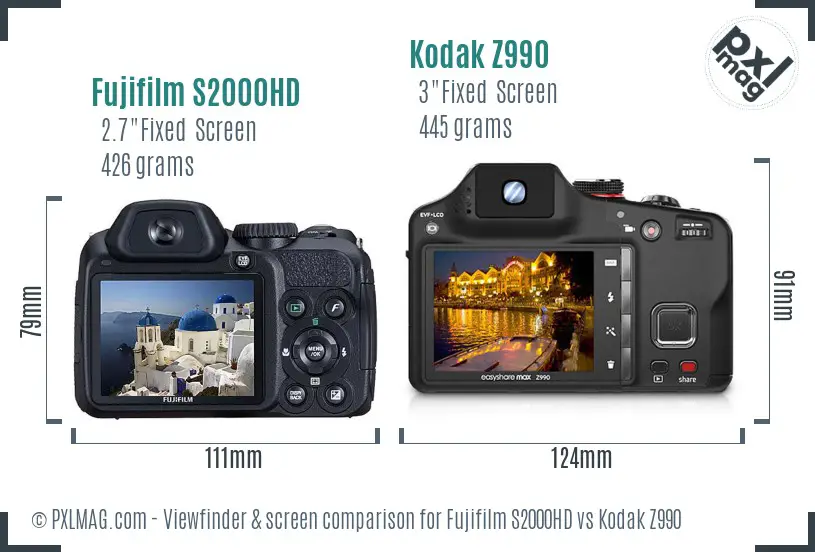 Fujifilm S2000HD vs Kodak Z990 Screen and Viewfinder comparison