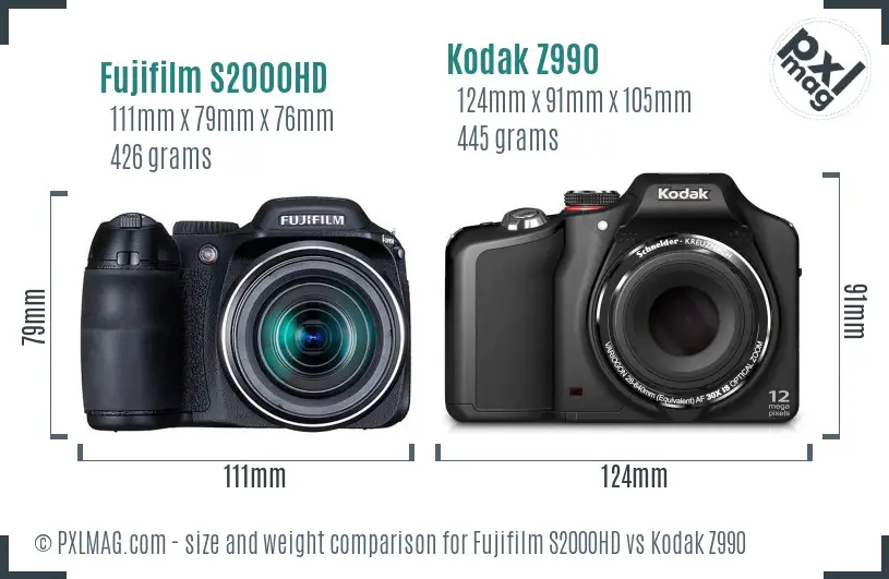 Fujifilm S2000HD vs Kodak Z990 size comparison