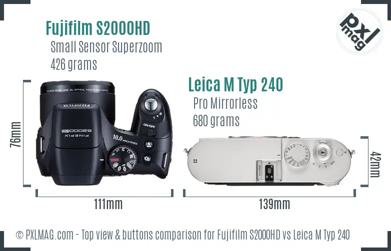 Fujifilm S2000HD vs Leica M Typ 240 top view buttons comparison