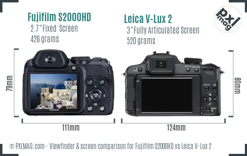Fujifilm S2000HD vs Leica V-Lux 2 Screen and Viewfinder comparison