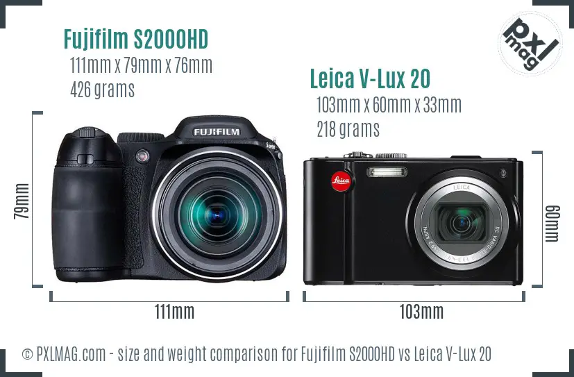 Fujifilm S2000HD vs Leica V-Lux 20 size comparison Fujifilm S2000HD vs Leica V-Lux 20 size comparison