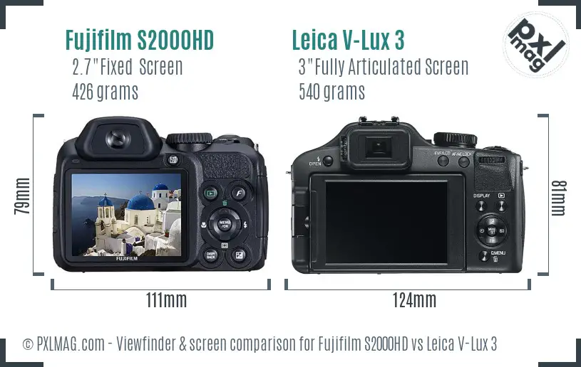 Fujifilm S2000HD vs Leica V-Lux 3 Screen and Viewfinder comparison