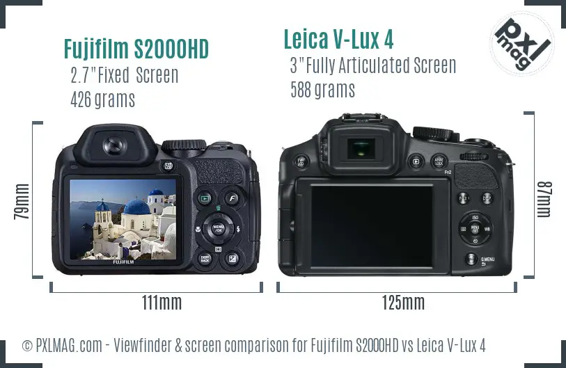 Fujifilm S2000HD vs Leica V-Lux 4 Screen and Viewfinder comparison