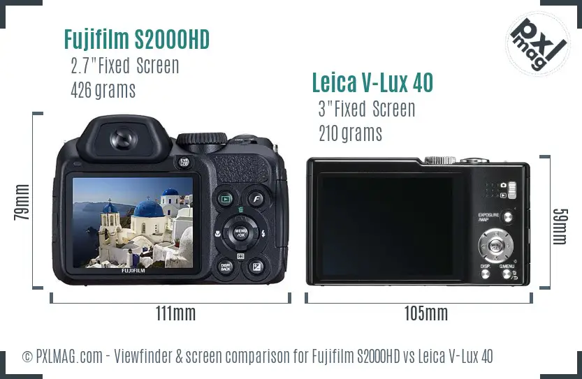 Fujifilm S2000HD vs Leica V-Lux 40 Screen and Viewfinder comparison