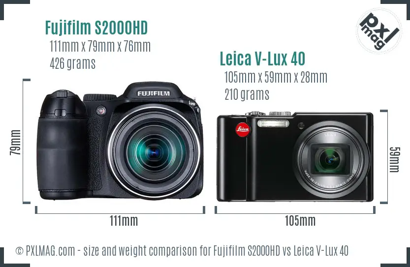 Fujifilm S2000HD vs Leica V-Lux 40 size comparison