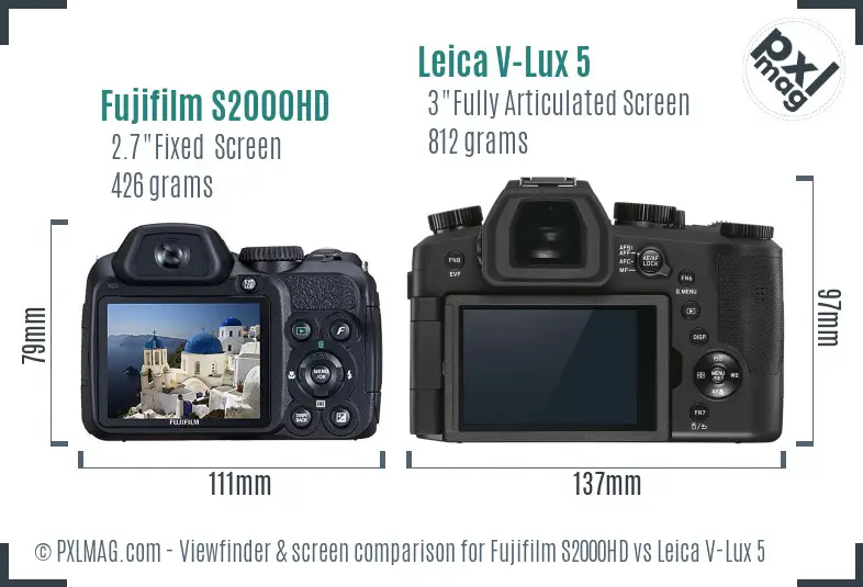 Fujifilm S2000HD vs Leica V-Lux 5 Screen and Viewfinder comparison