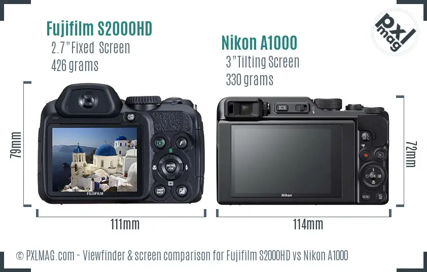 Fujifilm S2000HD vs Nikon A1000 Screen and Viewfinder comparison