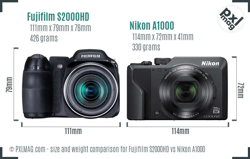 Fujifilm S2000HD vs Nikon A1000 size comparison