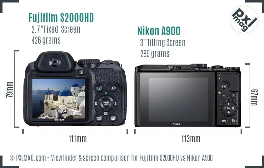 Fujifilm S2000HD vs Nikon A900 Screen and Viewfinder comparison