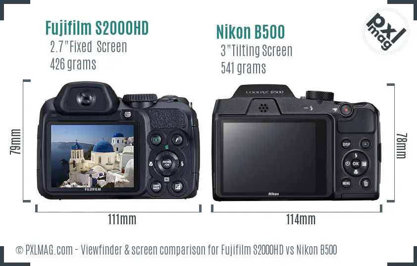 Fujifilm S2000HD vs Nikon B500 Screen and Viewfinder comparison