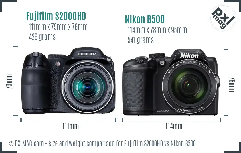 Fujifilm S2000HD vs Nikon B500 size comparison