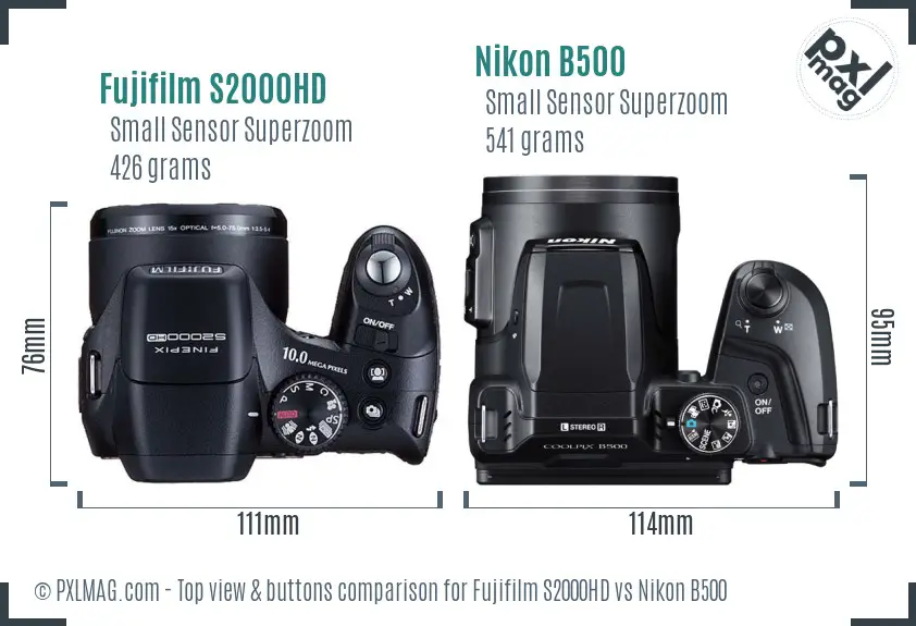 Fujifilm S2000HD vs Nikon B500 top view buttons comparison