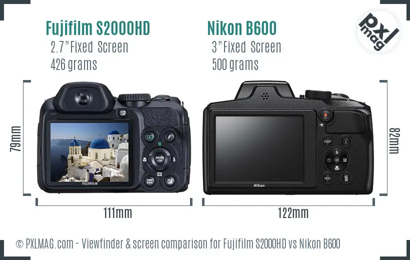 Fujifilm S2000HD vs Nikon B600 Screen and Viewfinder comparison