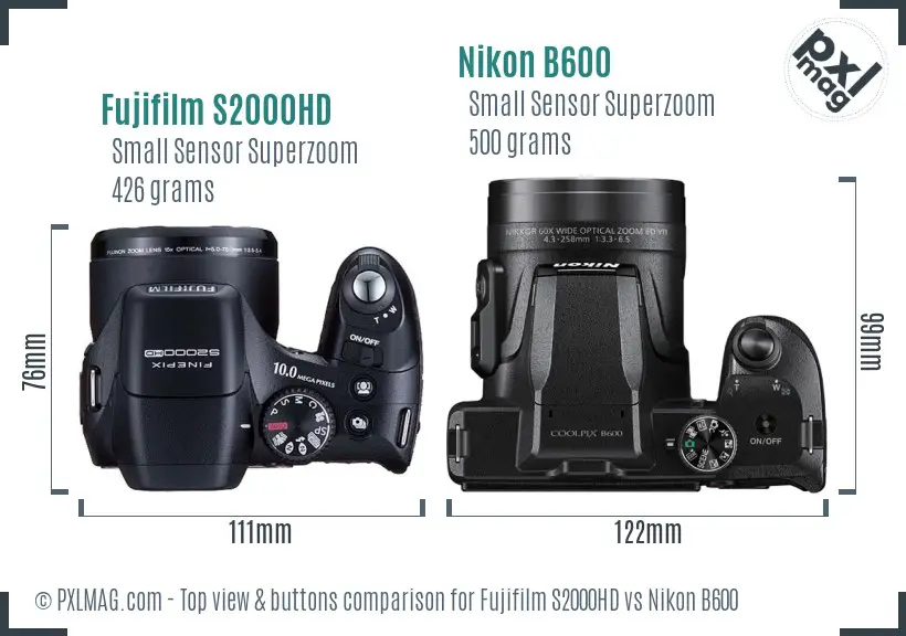 Fujifilm S2000HD vs Nikon B600 top view buttons comparison