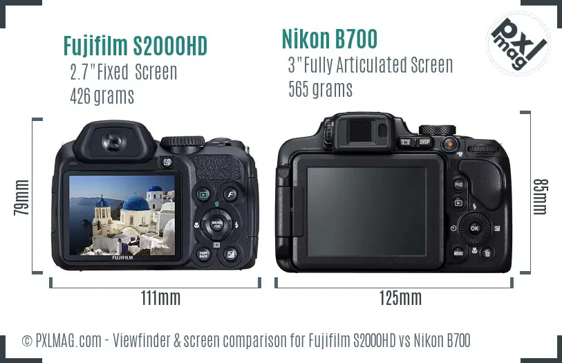 Fujifilm S2000HD vs Nikon B700 Screen and Viewfinder comparison