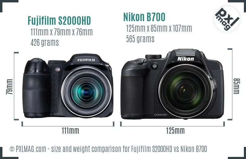 Fujifilm S2000HD vs Nikon B700 size comparison