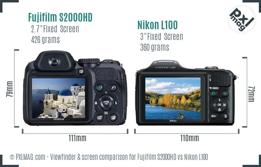 Fujifilm S2000HD vs Nikon L100 Screen and Viewfinder comparison