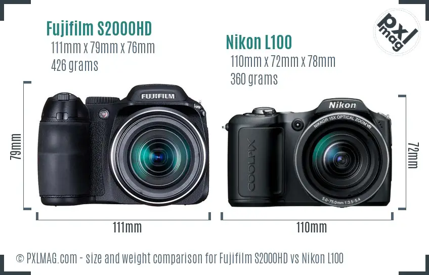 Fujifilm S2000HD vs Nikon L100 size comparison