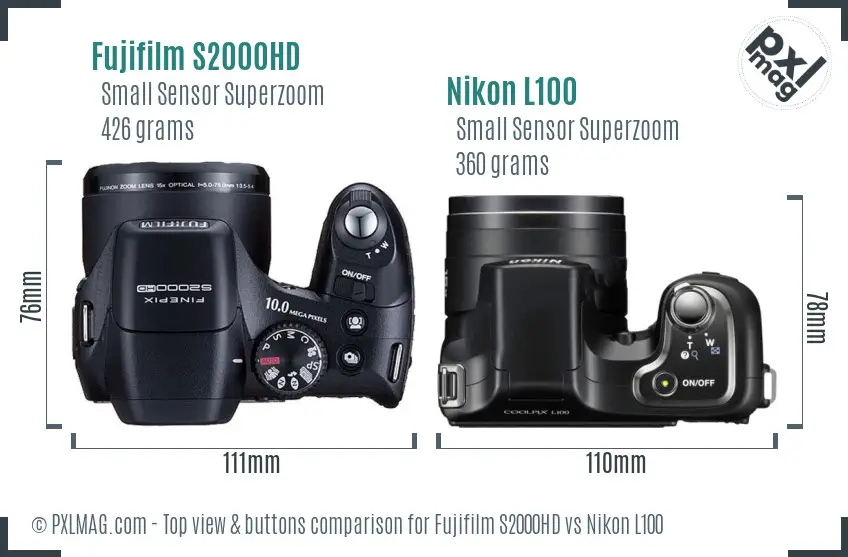 Fujifilm S2000HD vs Nikon L100 top view buttons comparison