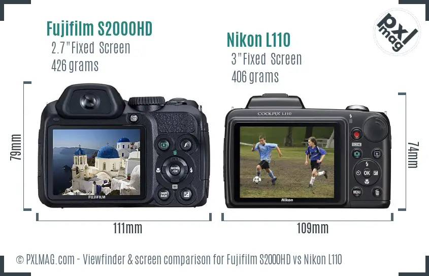Fujifilm S2000HD vs Nikon L110 Screen and Viewfinder comparison